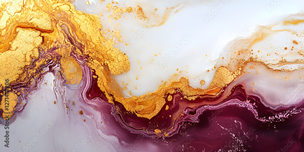 Poster the background resembles a marble pattern, with gold and red and white patterns.