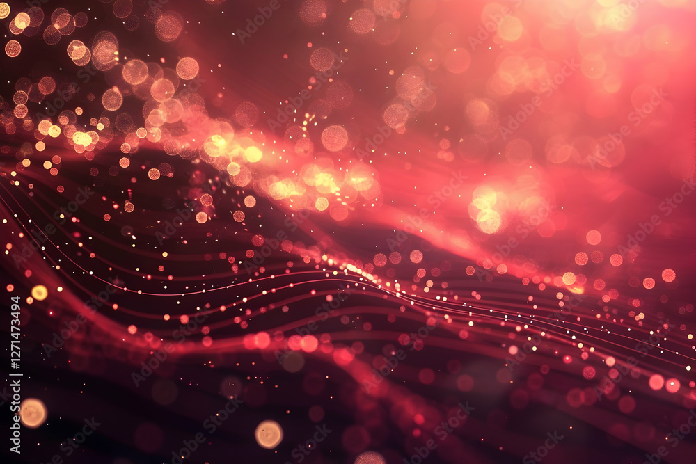 Poster abstract waves of shimmering red and gold light creating a mesmerizing digital landscape