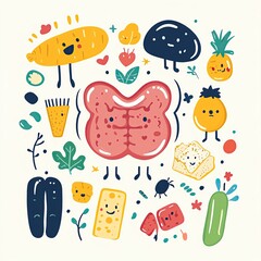 Colorful cartoon food characters illustration.