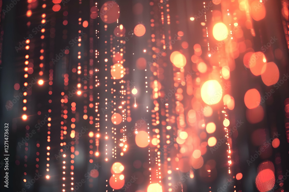 Poster abstract image of shimmering lights cascading down in a dark background, creating a vibrant glow