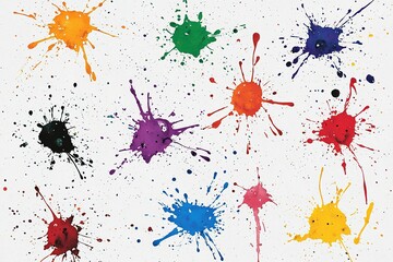 Artistic Watercolor Splatter Design Element: Vibrant, expressive paint splatters on a pristine white background, perfect for adding a touch of creative flair to your designs, invitations, websites, or