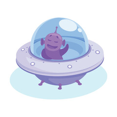 Purple Alien Character in Ufo Shuttle Vector Illustration