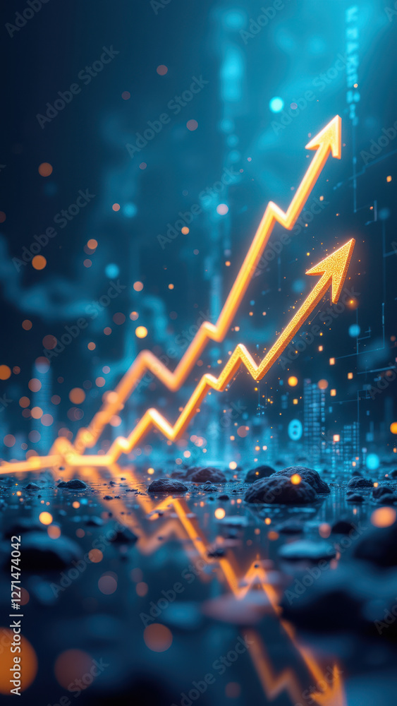 Poster an image depicting a dynamic graph with upward trending arrows, symbolizing economic or financial gr