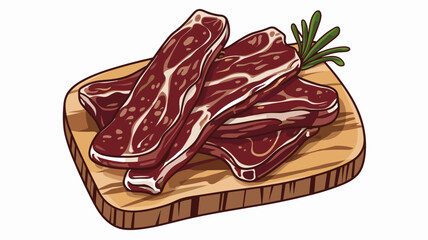 Cartoon-Style Beef Jerky on Wooden Cutting Board