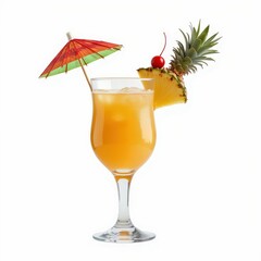 Refreshing Tropical Beverage with Pineapple and Cherry Garnish Cocktail Presentation Studio Shot