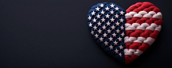 Obraz premium Patriotic Braided Heart Symbol of America's Love and Unity on Deep Navy Blue Background Texture