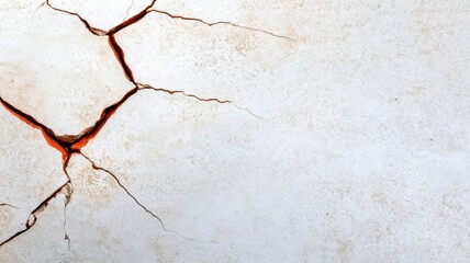 Fototapeta premium Cracked white wall texture showing red underlayer and natural patterns