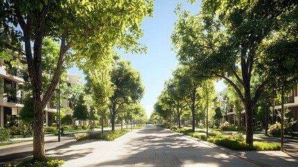 Sunlit Tree Lined Street in Residential Neighborhood