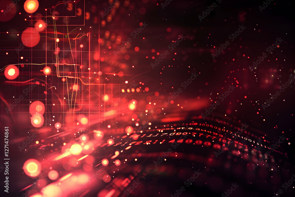 Poster abstract digital background with glowing red lights and circuit patterns, evoking technology and inn