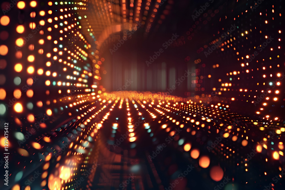 Poster abstract digital tunnel with glowing lights, creating a sense of depth and motion