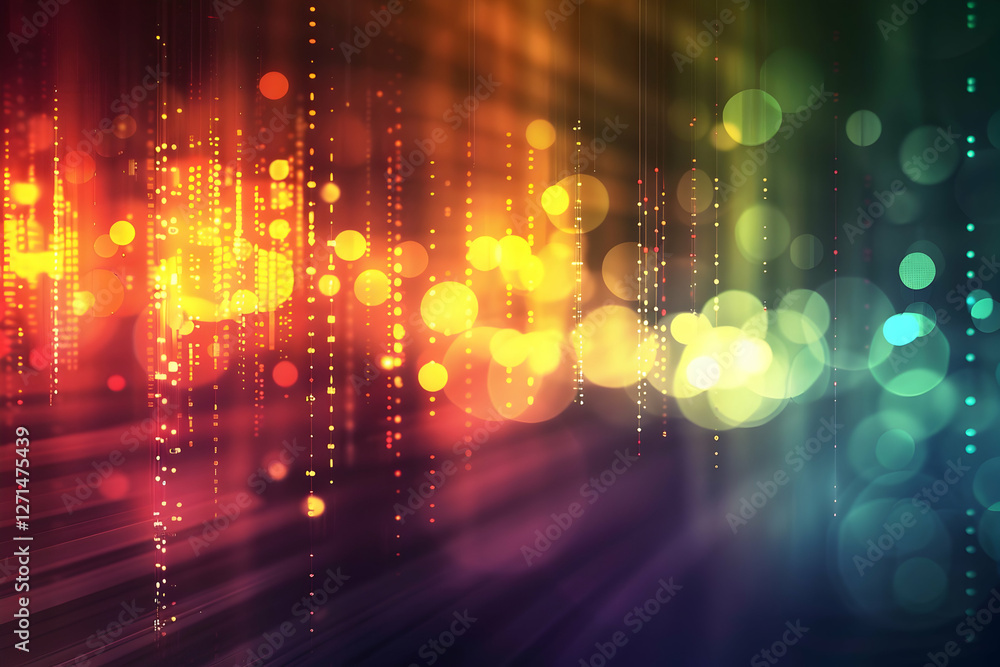 Poster vibrant abstract background with colorful bokeh lights and digital patterns, ideal for design