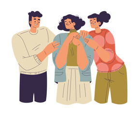 Unwanted Hugs with Woman Feel Annoyed from Unwelcome Awkward Touch of Man Vector Illustration
