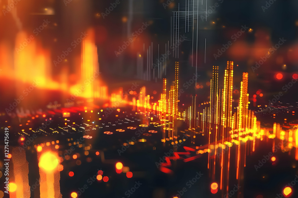 Aufkleber abstract visualization of data trends with glowing peaks and vibrant colors in a digital landscape