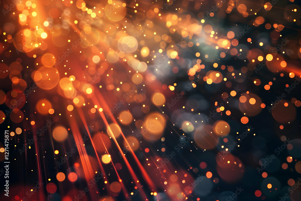 Poster abstract light patterns with vibrant bokeh effects creating a dynamic atmosphere in a dark backgroun