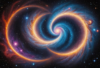 Bright space nebula with glowing spiral galaxy and shining stars in deep space. Scientific concept