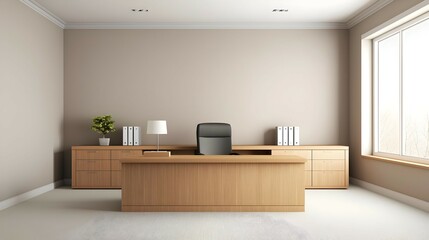 Fototapeta premium Modern Minimalist Home Office Interior Design with Wooden Desk