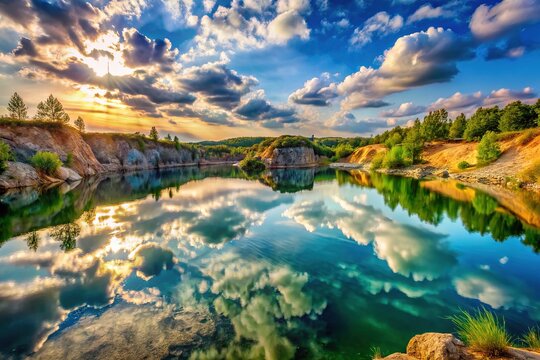 Flooded Donbass quarry, Makeyevka: tranquil water, beautiful views.