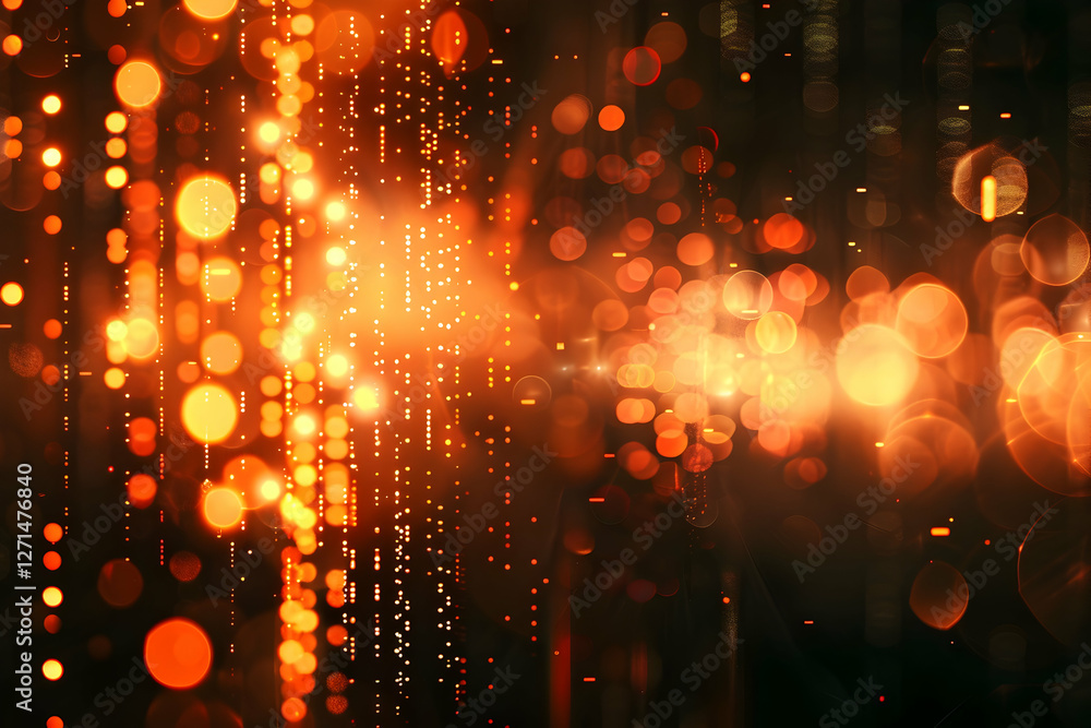 Poster abstract light patterns with orange bokeh effects creating a vibrant, energetic atmosphere