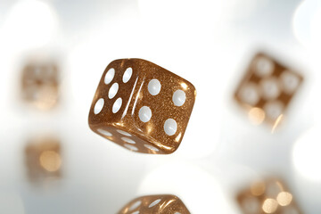 close up of dice rolling across glossy table in dynamic motion Casino cultural trends.