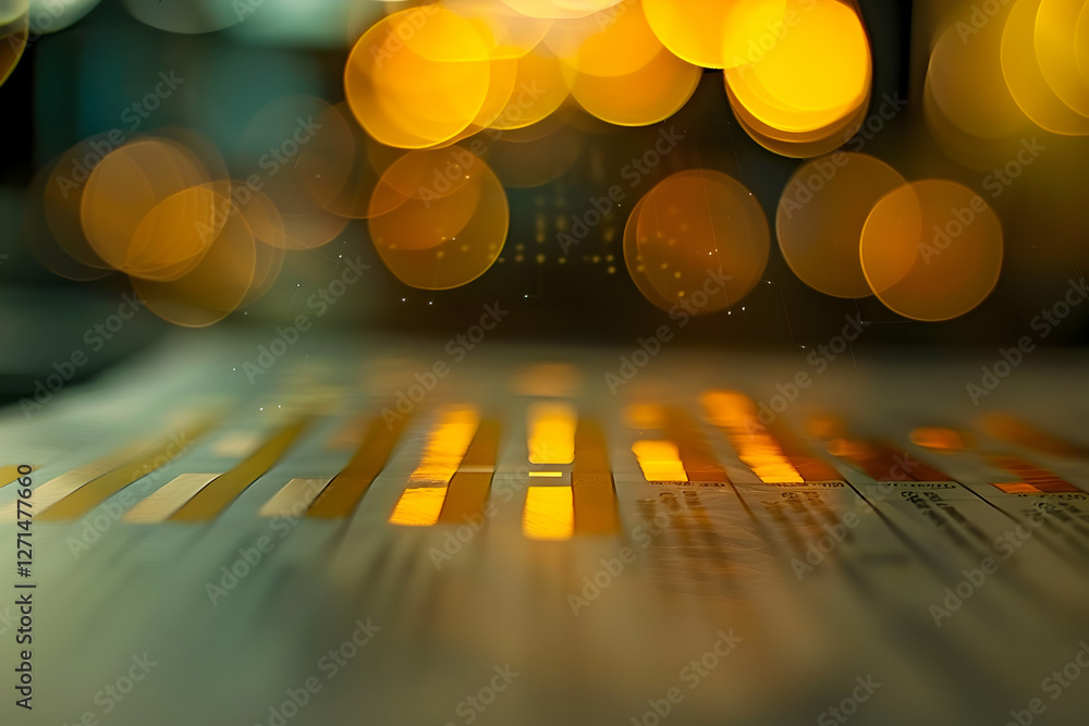 Poster close-up of illuminated color swatches on a surface with blurred warm bokeh background