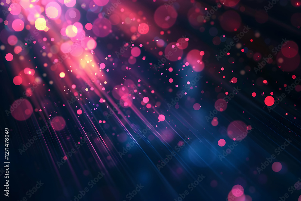 Poster abstract light rays with colorful bokeh effects creating a vibrant atmosphere in a dark background