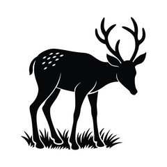 Deer Black Silhouette Vector . Isolated One White Background.
