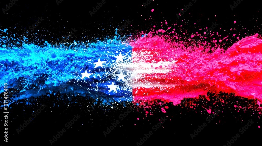 Poster explosive fusion of starburst colors in abstract composition on black backdrop for dynamic presentat