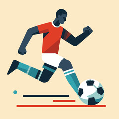 Dynamic Soccer Player Kicking Ball in Minimalistic Flat Illustration