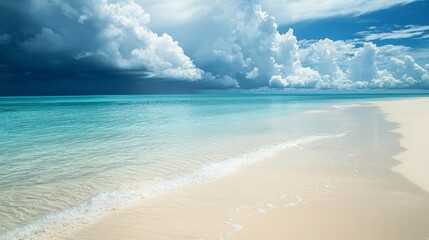 Fototapeta premium Tranquil Seaside Landscape with Lush Blue Waters and Puffy Clouds