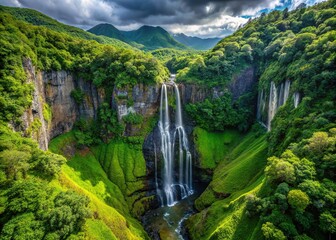 Grand-Galet Waterfall, Reunion: stunning aerial views of the landscape.