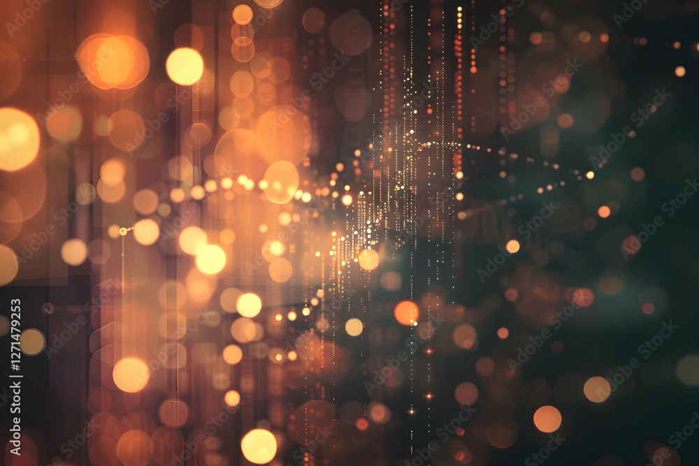 Poster abstract light patterns with vibrant bokeh and digital elements creating a dynamic atmosphere
