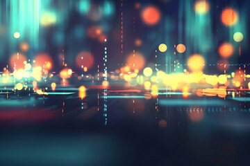 Abstract colorful lights reflecting on a surface, creating a vibrant digital atmosphere