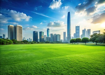 Obraz premium Green expanse, topped by a sleek Guangzhou skyline.