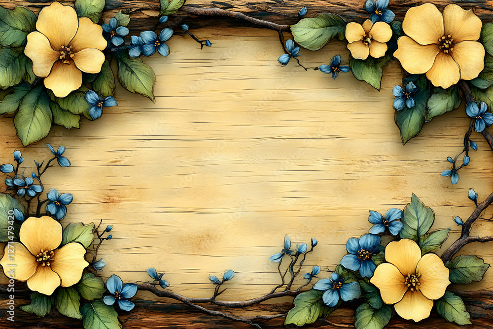 Wall mural Floral Decor On Vintage Wood Background