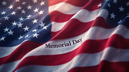 close-up of an american flag with memorial day text