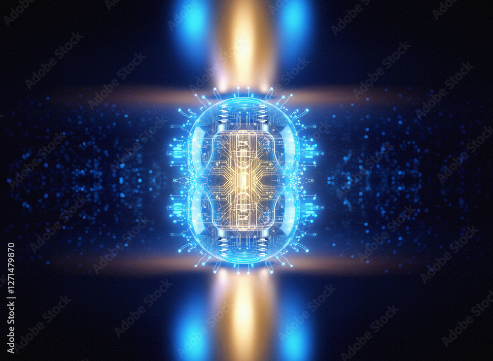 Leinwandbilder abstract sci-fi background with glowing blue and gold energy patterns. futuristic digital design ele