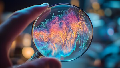 Colorful Reflection Through Magnifying Glass on Textured Surface