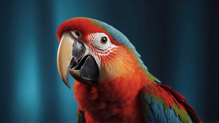 Obraz premium Red and yellow macaw wild parrot face closeup view