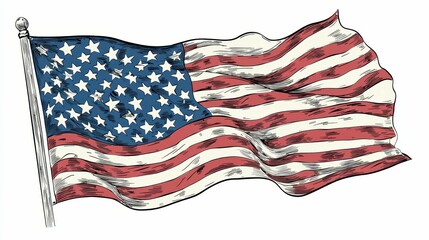 Obraz premium United States Flag Patriotic Symbol Waving in the Breeze Illustration