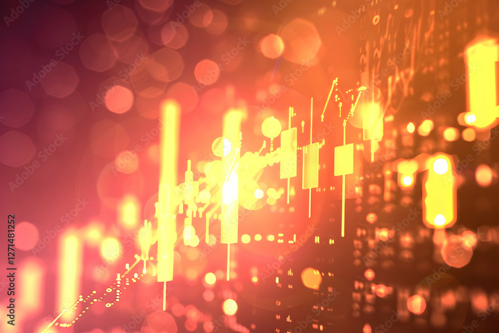 Poster abstract financial chart with glowing candlesticks and bokeh effects in a vibrant backdrop