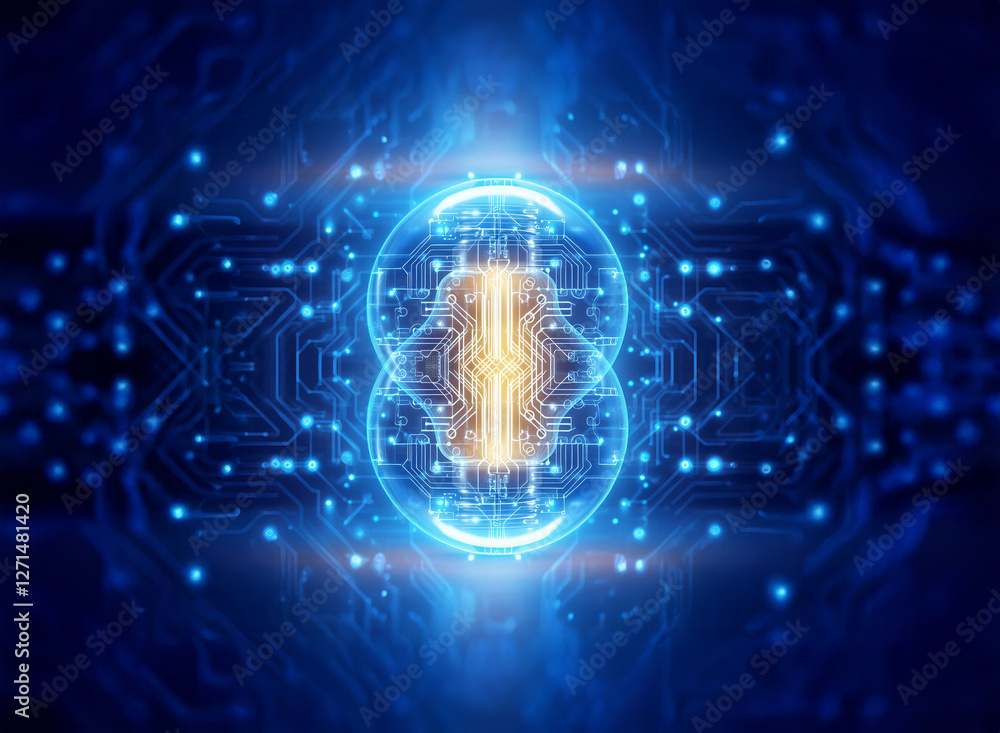 Aufkleber abstract sci-fi background. glowing blue and gold circuitry creates a futuristic technology design w