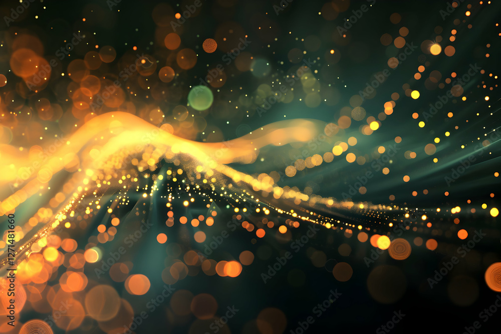 Poster abstract light waves with glowing particles creating a vibrant background for creative projects