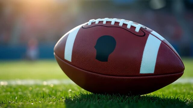 Close-Up of a Leather Football on a Vibrant Green Field