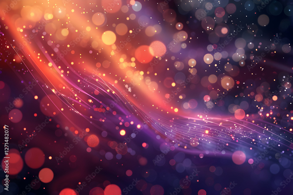 Poster abstract colorful background with flowing light trails and bokeh effects, creating a vibrant atmosph