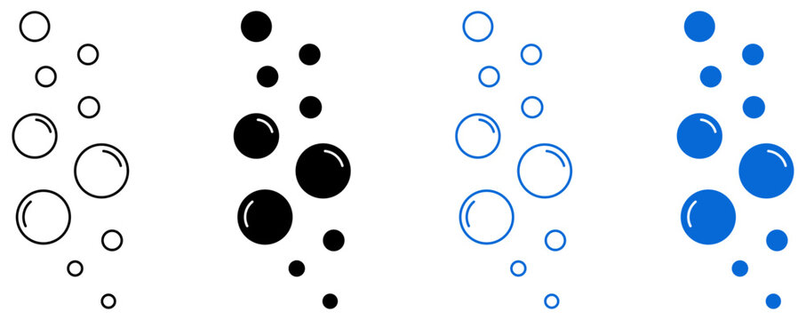 Water bubble icon set on white background. Clean soap bubble icons. Shiny black bubble symbol. Fresh water drop graphics. Floating circle. Water droplet icon set. Vector illustration nn