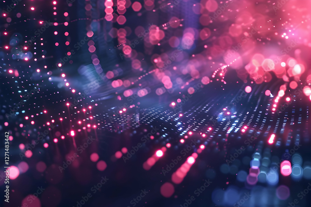 Poster vibrant abstract digital landscape with colorful light patterns and depth effects