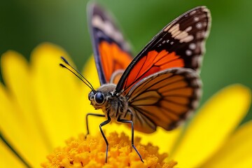 Close-up of a Colorful Butterfly on a Yellow Flower