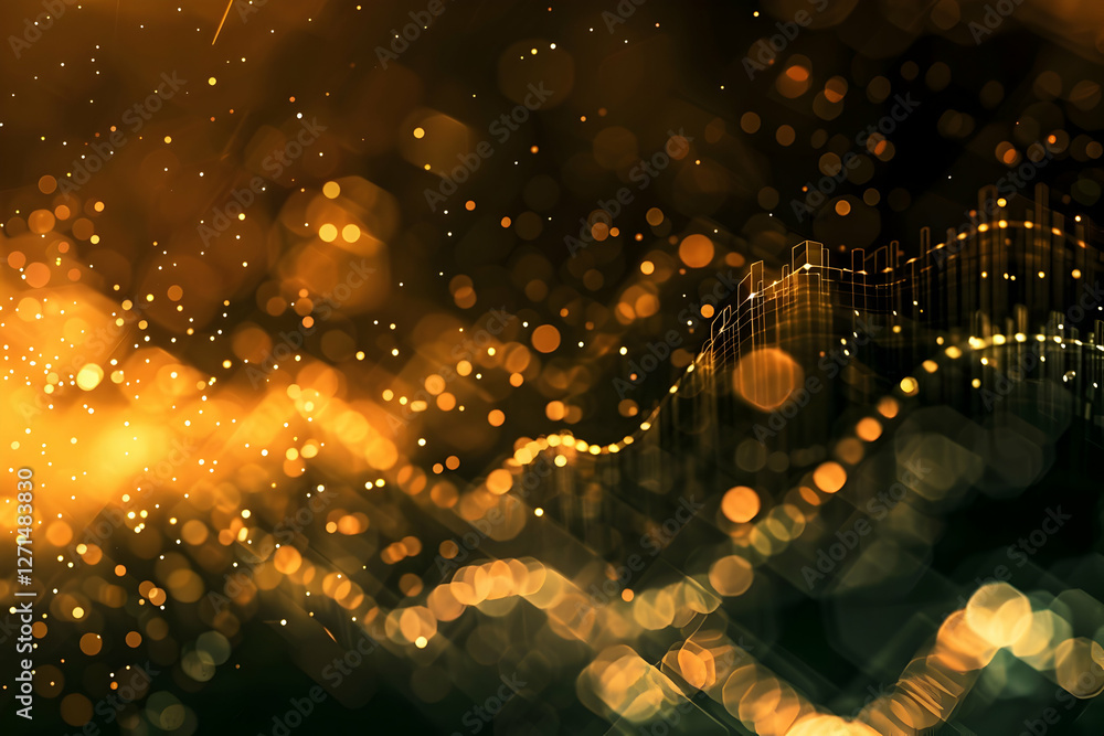 Aufkleber abstract golden bokeh background with light waves and sparkling effects, ideal for design