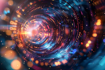 Obraz premium Abstract digital swirl with vibrant lights and colors, creating a sense of motion and depth