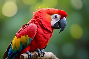 Naklejka premium Close-up of a Colorful Macaw Parrot on a Branch